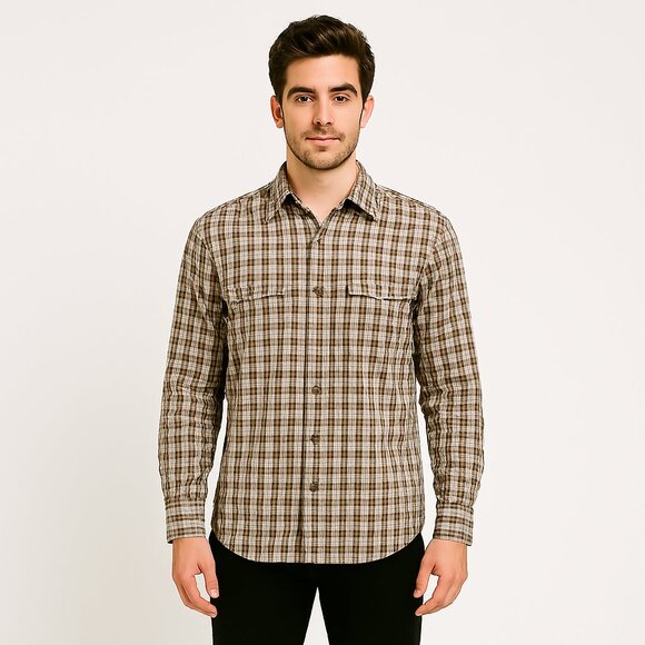 Eddie Bauer Men's Classic Button Down Shirt Sz LT West Coast Brown Plaid Cotton - Picture 1 of 5